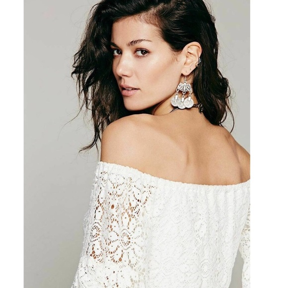 Jen's Pirate Booty Mini Dress French Lace Bardot Natural Size Medium - Picture 6 of 16